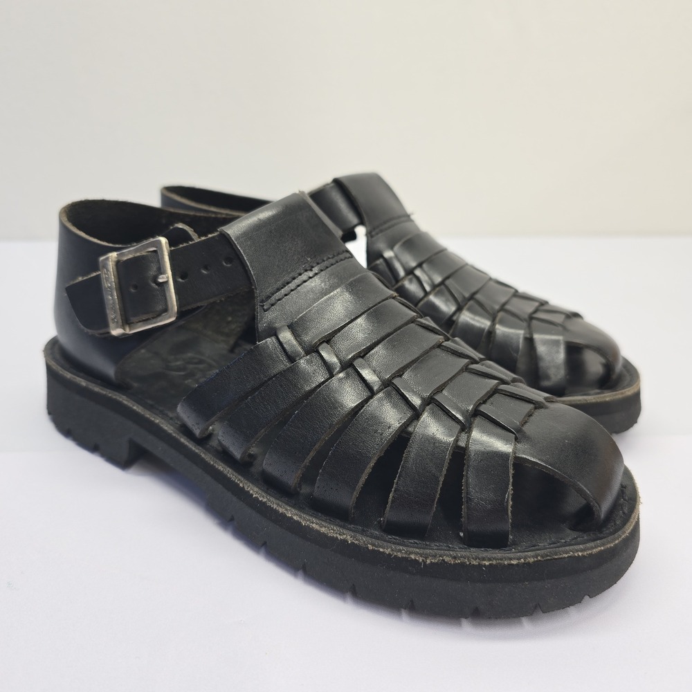 Brand X Huarache Fisherman Sandals Black Leather Chunky Lug Sole Womens Size 6